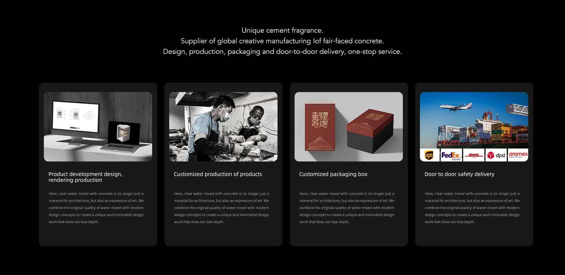 Jue One one-stop custom concrete product service flow chart from concept to global delivery