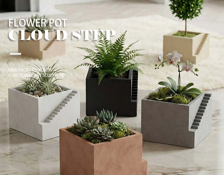 concrete flower pots cloud step