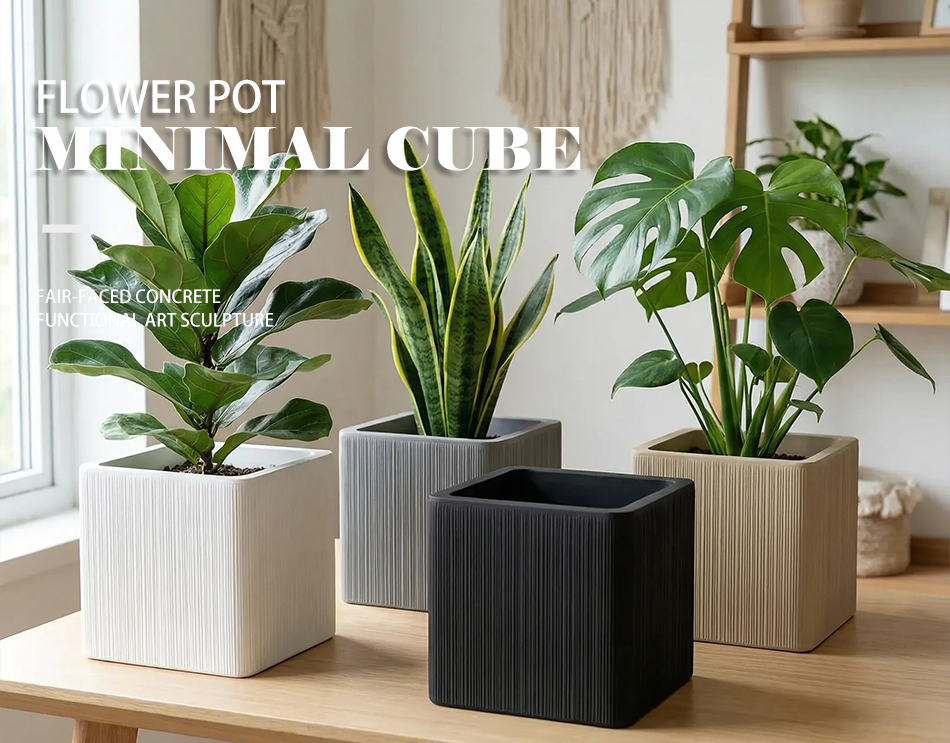 concrete flower pots minimal cube
