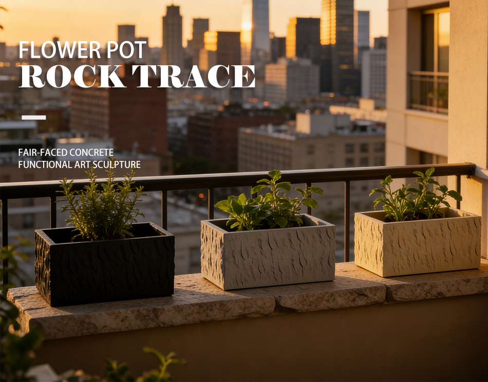 concrete flower pots rock trace