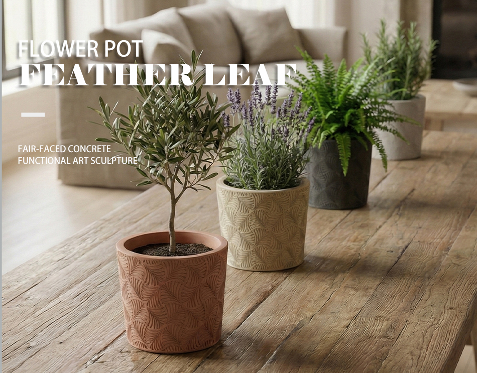 concrete flower pots feather leaf