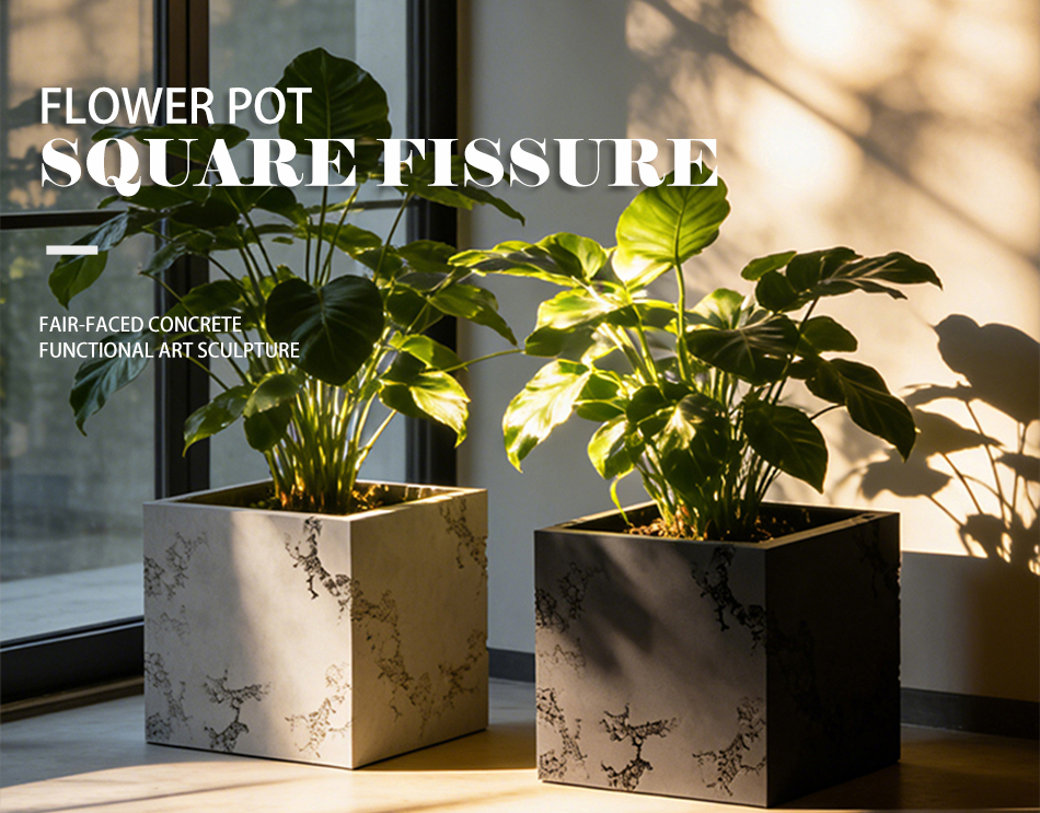concrete flower pots square fissure