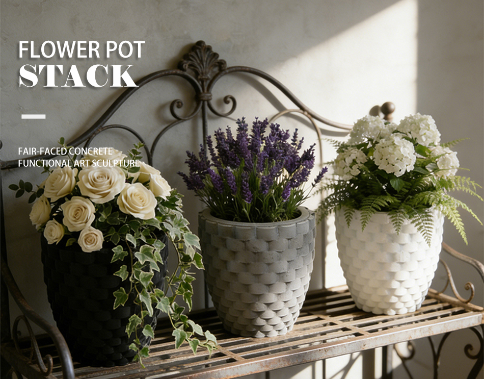 concrete flower pots stack