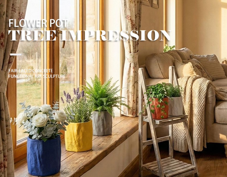 concrete flower pots tree impression