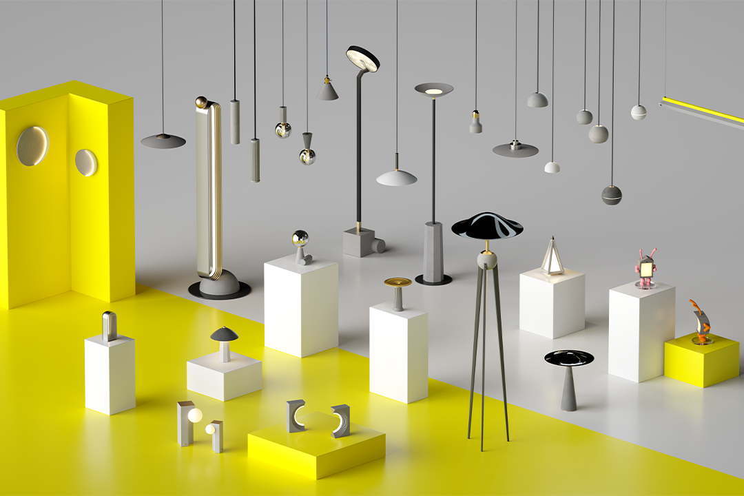 Concrete lighting integrated into a minimalist commercial interior, emphasizing architectural form and material texture.