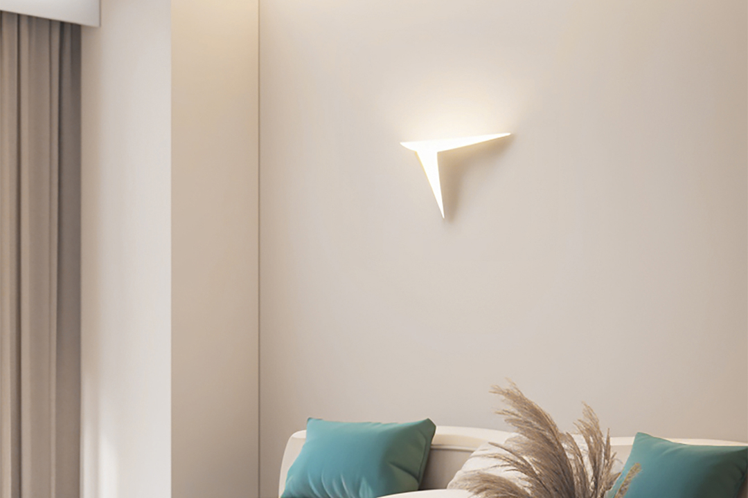 Minimalist white concrete/plaster embedded wall lamp installed in modern style living room