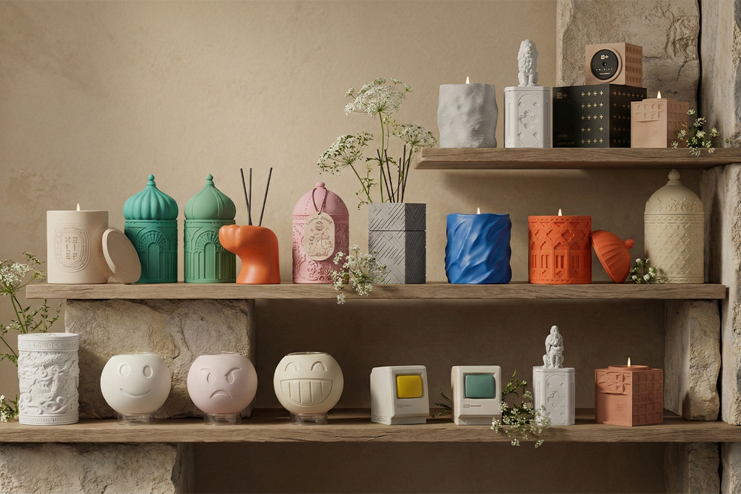 Concrete scented candles with minimalist design used as modern decorative elements