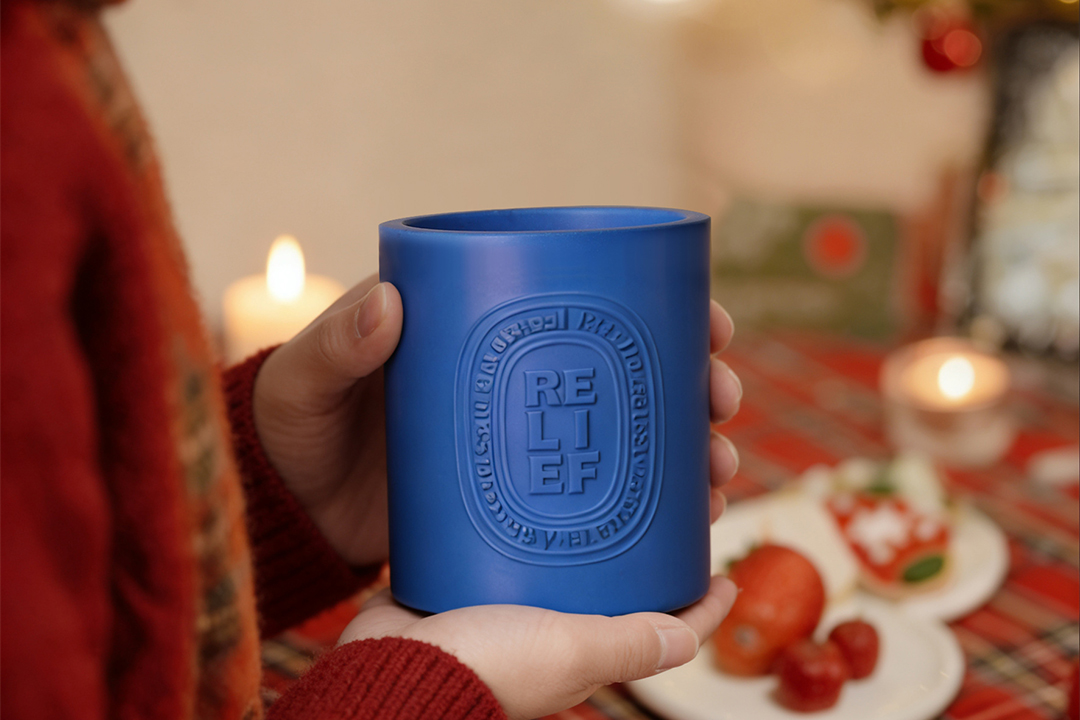 Modern minimalist style blue concrete scented candle jar smooth surface supports customization