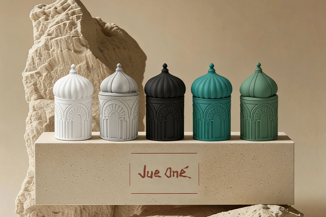 Collection of concrete Islamic style candle jars from jue one design
